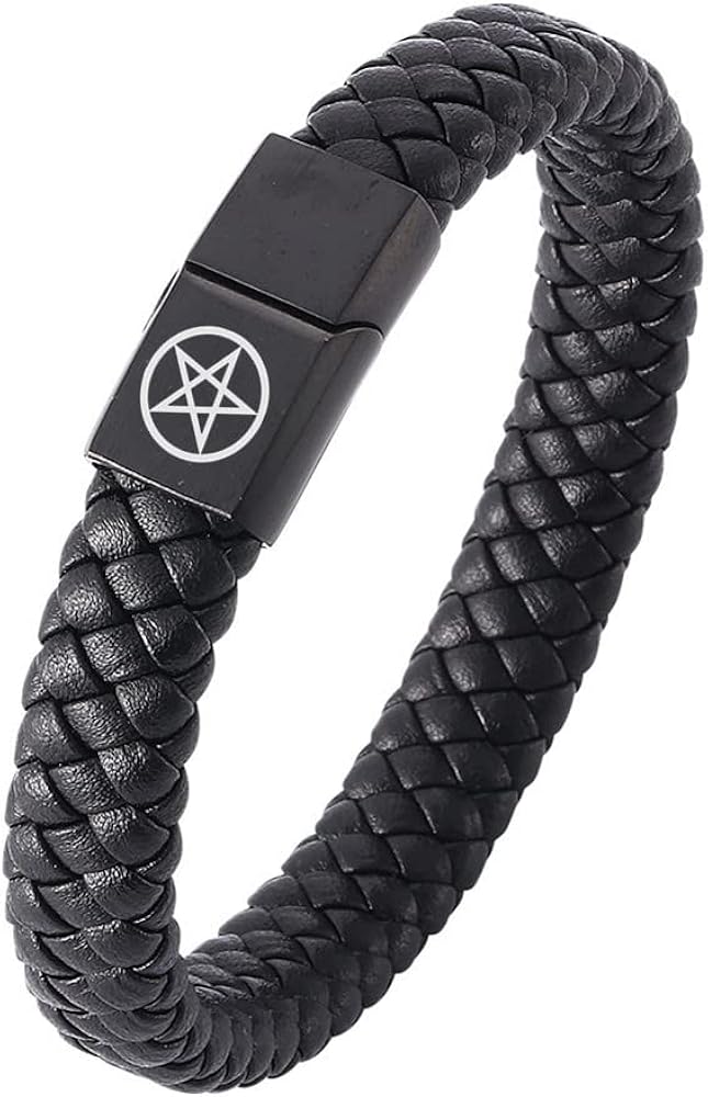 KBNSUIAN Pagan Wicca Inverted Star Pentagram Amulet Men's Leather