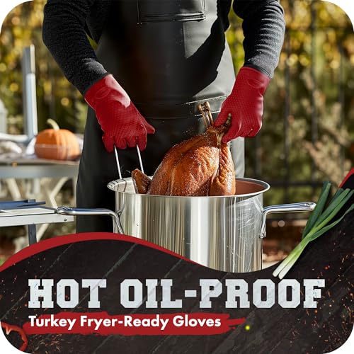 Image of KITCHEN PERFECTION S Silicone Smoker Oven Gloves -Extreme Heat Resistant BBQ Gloves -Handle Hot Food Right on Your Grill Fryer Pit|Waterproof Oven Mitts |Superior Value Set+3 Bonuses
