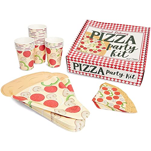 BLUE PANDA Pizza Party Supplies Kit - Disposable Pizza Plates, Napkins & Cups - Themed Party Dinnerware for Office Events & Birthdays - 72 Pieces, Serves 24 Guests, Green