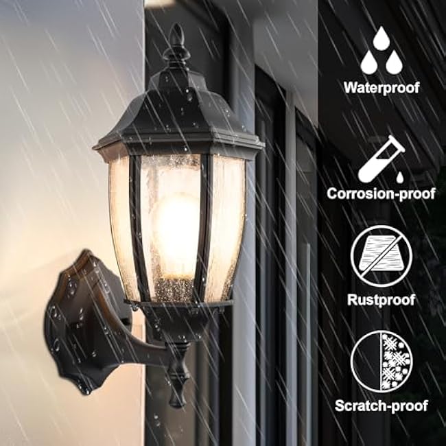 Outdoor Wall Lantern 14 Inch Porch Light Fixtures Seed Glass Shades Exterior Wall Lights E26 Base Max 40W