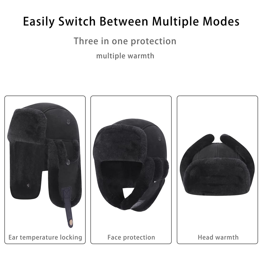 Harssidanzar Cappello da Aviatore in Pelle per Uomo e Donna Cappello Invernale in Pelle di Agnello Shearling Cappello da Trapper con copriorecchie CU603EU