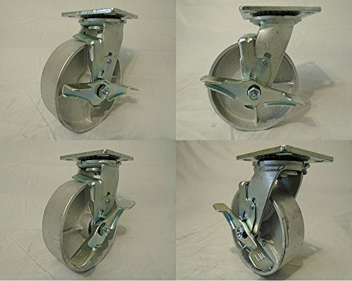 6x2 Swivel Casters Heavy Duty Semi-Steel Iron Wheel with Brake, Supports 1,200 lbs Each(4), Perfect for Chairs, Dollies, Furniture