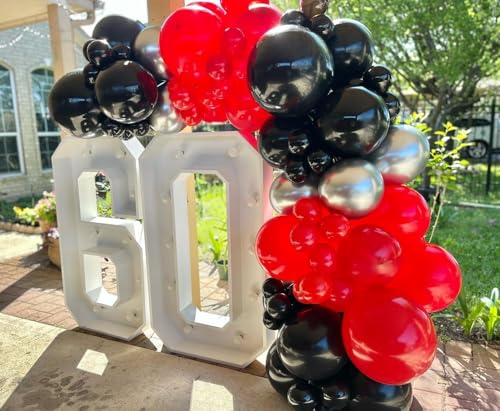 Image of 153Pcs Red and Black Silver Balloons Garland Arch Kit with Stars -22 18 12 10 5 inch Different Size Red Black Metallic Silver Balloon for Birthday Graduation Racing Car Poker Party Decorations