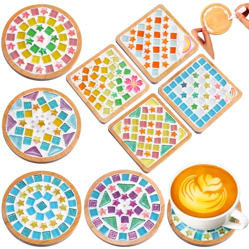 Mosaico de vidrio Reallnaive para posavasos hechos a mano en familia