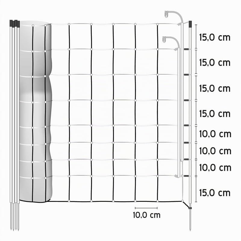 VOSS.farming Malla eléctrica Plus/Minus protección contra Lobos y Perros asilvestrados, Rollo de 50m de Longitud y 106cm de Altura, protección de rebaño