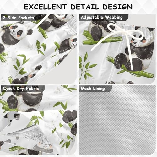 Pigsaly Boys' Swim Board Shorts Green Leaves Funny Pandas Boy's Swim Trunks Kids Swimwear 3T3