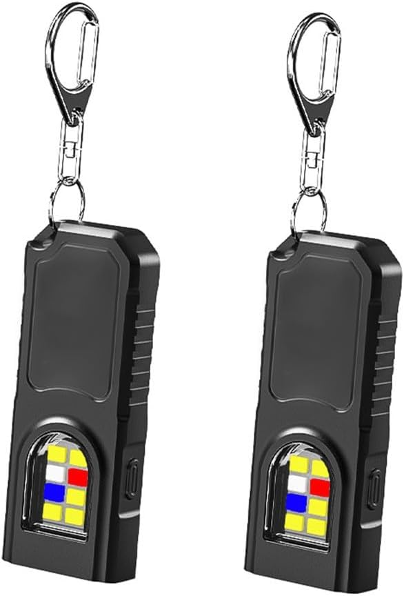 Rechargeable LED Torch, Waterproof Pocket Keychain Flashlight, High Beam/Low Beam/Side Light/Red/Blue Flashing Modes, Magnetic Base Clips For Hats And Clothes, Type-C Charging Port(2pcs)