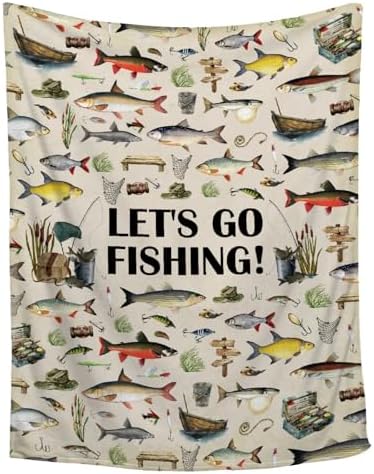 Fishing Blanket - Fisherman Fish Lover Gifts - Fishes Hunter Gift for Men Women - Ultra Soft & Comfy Fish Throw for Picnic, Camping, Outdoor - 40
