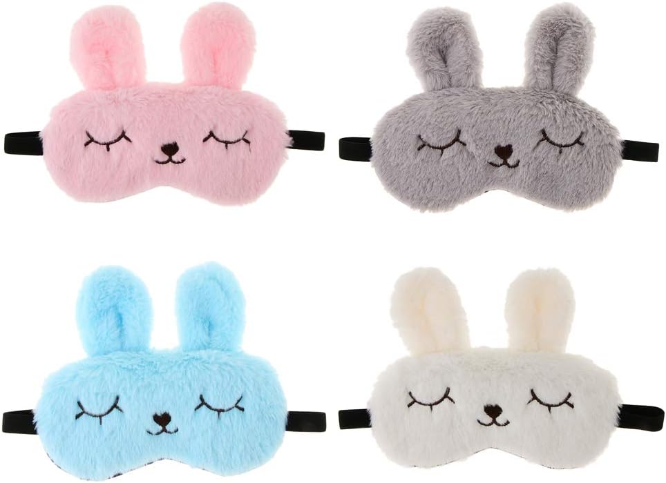 Baoblaze 4PCS Cute Plush Bunny Sleep Mask Sombra con Los Ojos Vendados Ligero para Niños Adultos