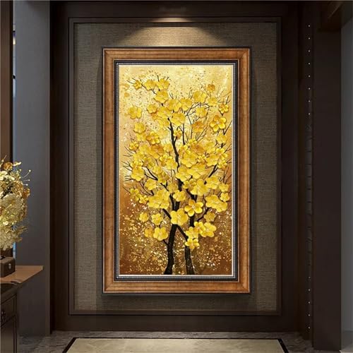 Diamond Painting Fleur Jaune pour Décoration Maison | Toile Mosaïque Arbre 5D Salon 90x210