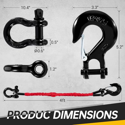 Gedlex 4FT Recovery Strap ATV UTV 18000lb with D Ring Shackle and Winch Hook Synthetic Tow Recovery Rope with Loops Premium Mudding Accessories