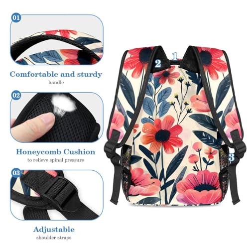 Sac à dos grand volume fleurs rouges multicolore avec trousse scolaire - 4