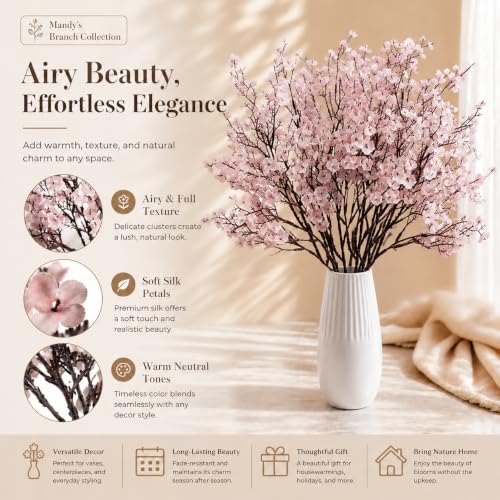 Image of Mandy's 6 Bundles Artificial Light Pink Baby's Breath Flowers