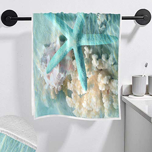 Exnundod Seashell Starfish Hand Towels Ocean Coastal Decorative Towel for Bathroom Kitchen Gym Soft Absorbent Washcloths Housewarming Gifts 15x30Inch - Image 4