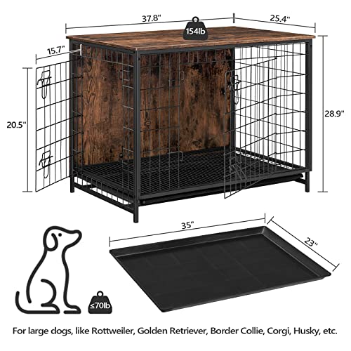 Alloswell Wooden Dog Crate Furniture, 37.8" Indoor Pet Crate End Table, Dog Furniture With Removable Tray, Decorative Dog Kennel For Small/Medium/Large Dogs, Rustic Brown Dchr0301 #TOP4