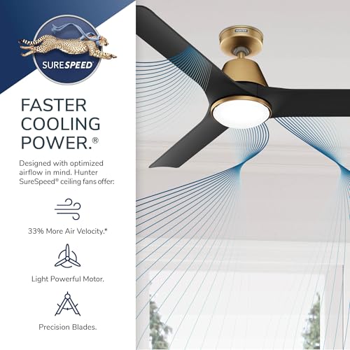 Image of Hunter 52 inch Aeronaut Outdoor Smart Ceiling Fan, LED Light, Remote, Gold