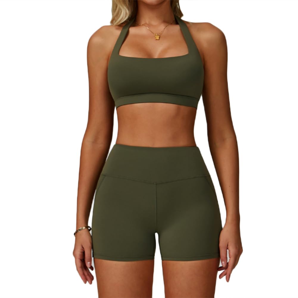 JPXJGT Sports Outfit Active Yoga Wear Workout Sportswear Gym Fitness Sets for Women(Size:L,Color:Green)
