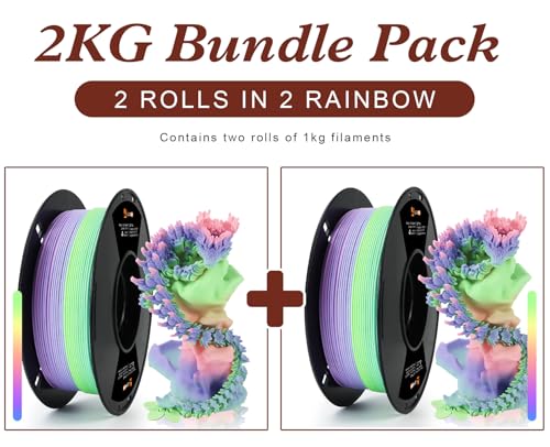 Image of LOVOON 3D Printing Filament Bundle 2KG Matte Rainbow Gradient PLA Filament 1.75mm Color Changing Printer Filaments Multicolor Shift fit Most 3D Printers Pen Printer for Kids,1KG X 2 Spools