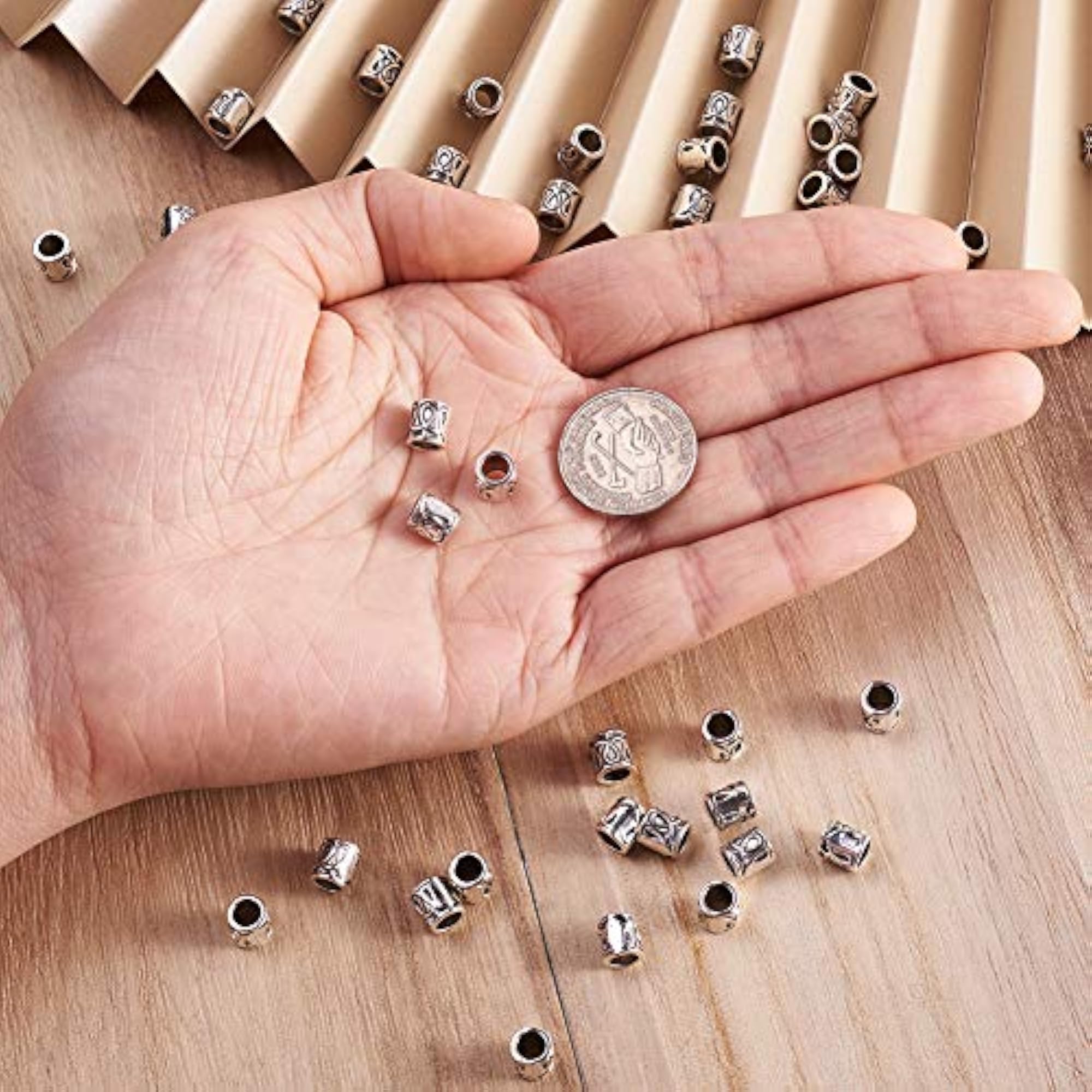50Pcs Antique Silver Large Hole Column Spacer Beads for Jewellery Making