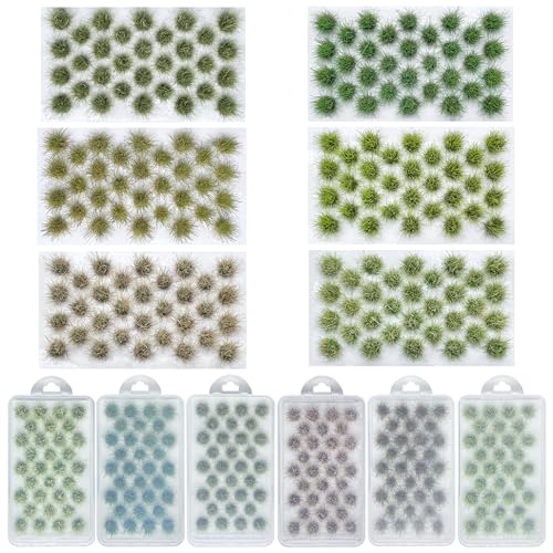 Woohome Miniature Flower Cluster, 6 Color Static Grass Tufts for DIY Model Train Landscape, Style 6-1, Artificial Grass