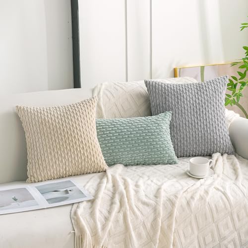 Set of 4 Grey Decorative Throw Pillow Covers 18x18 Inch Corduroy Pillow Covers for Bed Couch Sofa Living Room Soft Square Cushion Cases