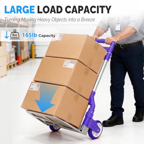 FCH Folding Hand Truck Aluminum Portable Folding Hand Cart 165lbs Capacity Handy Dolly Cart Ideal for Home, Auto, Office,Travel Use,Purple by FCH - Image 2