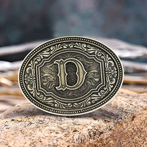 Btilasif Western Belt Buckle Initial Letters ABCDEFG to Z Cowboy Rodeo Belt Buckle for Men Women Cowboy Cowgirl