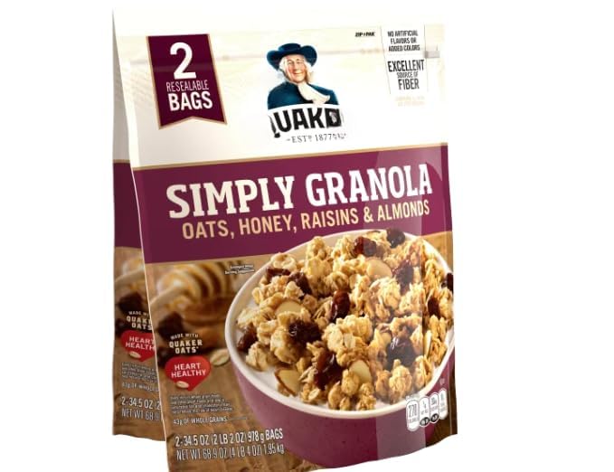 Simply Oats, Honey, Raisins & Almonds Granola, 34.5 oz Bags, 2 Count (1 Pack)