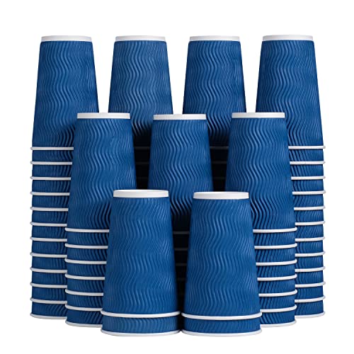 Lamosi 60 Pack 16 Oz Disposable Coffee Cups With Lids, Paper Coffee Cups, Insulated Paper Cup, To Go Coffee Cups With Lids, Hot Coffee Cups For Home, Stores And Cafes. (Blue) #TOP5