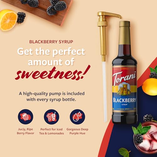 Image of Torani Blackberry Syrup for Drinks, Flavoring for Iced Tea, Lemonade, and Sodas, Pump Included, 25.4 Oz