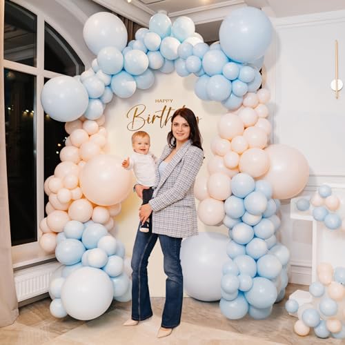 7.3FT Metal Arch Backdrop Stand with Wedding Arch Cover Spandex, Wedding Balloon Arch Backdrop Stand Arch Frame for Birthday Party Baby Shower Bridal Banquet Decoration, Beige - Thumbnail 2
