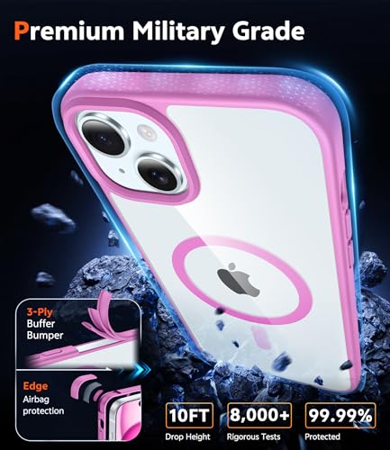 Image of FNTCASE for iPhone 15 Plus Case: Clear Magnetic Phone Cases with Screen Protector Compatible with Magsafe Slim Anti Yellowing Rugged Shockproof Protective Transparent Cell Phone Cover (B-Pink)