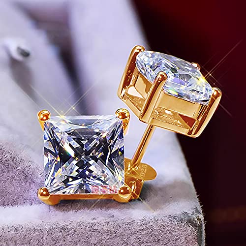 925 Sterling Silver Stud Earrings 4 Prong Princess Cut Square Cubic Zirconia Ear Stud for Women Men CZ 4mm-7mm2