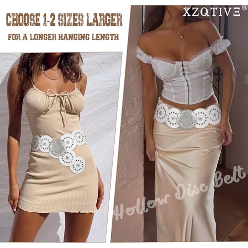 Image of XZQTIVE Western PU Leather Belts for Woman Concho Cowgirl Cowboy Disc Belt for Ladies Wide Boho Country Waist Belts for Dress