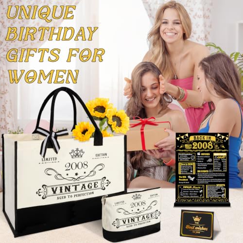 Image of 18th Birthday Gift for Her-Vintage 2008 Canvas Tote Bag,Makeup Bag,Poster
