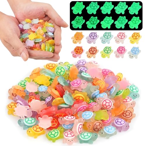 100pcs Luminous Mini Resin Turtles Glow in the Dark Tiny Sea Turtle Animals to Hide Miniature Figures Small Plastic Ocean Animal for Fairy Garden Micro Landscaping Dollhouse Home Decor Crafts