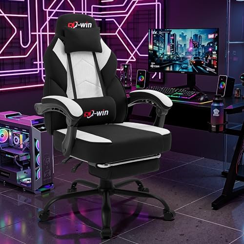 Image of Gaming Chair for Adults with Footrest & Massage Lumbar Support, Ergonomic High Back Gamer Chair, Adjustable Swivel Computer Gaming Chairs with Headrest and Linkage Armrests,Black