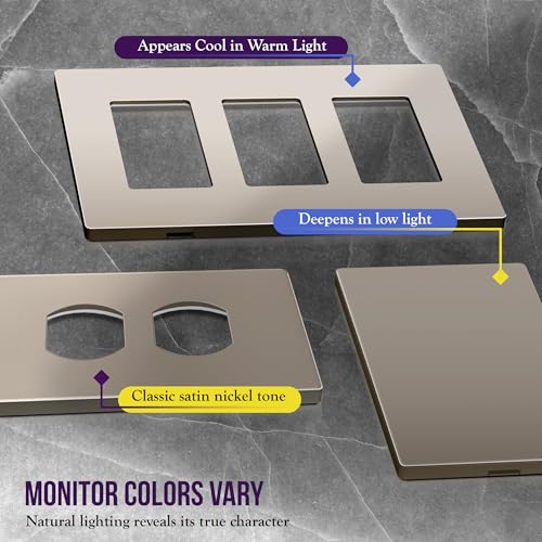 Image of ENERLITES Screwless Duplex Wall Plate, Child Safe Receptacle Outlet Cover, Standard Size, 1-Gang 4.68 inch x 2.93 inch, Unbreakable Polycarbonate Thermoplastic, UL Listed, SI8821-NK-5PCS, Nickel, 5 Pack