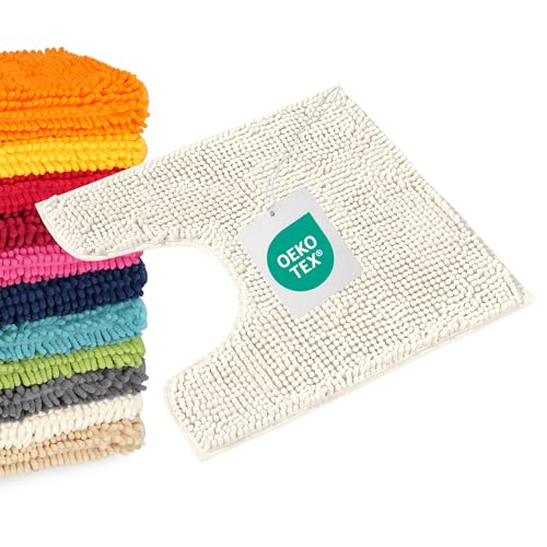 WohnDirect Tapis de Bain Crème 45x45 cm découpe – Antidérapant, Absorbant, Chenille Microfibre Ultra Douce – Confort Salle de Bain, Lavable Machine,...