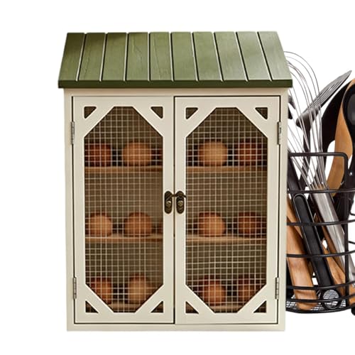 Soporte para huevos – Armario de almacenamiento de doble puerta de granja, organizadores de huevos de malla de alambre, contenedor rústico de despensa de cocina | Almacenamiento de encimera para