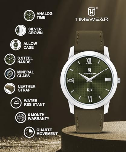 Image of TIMEWEAR Analog Slim Two Hands Leather Strap Watch for Men
