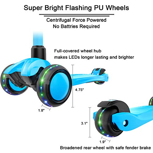Image of Allek Kick Scooter B03, Lean 'N Glide 3-Wheeled Push Scooter with Extra Wide PU Light-Up Wheels, Any Height Adjustable Handlebar and Strong Thick Deck for Children from 3-12yrs (Aqua Blue)