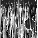 2 piezas 3,2 x 2,53 m (10,5 x 8,3 pies) Cortinas con flecos de lamé negro con purpurina Banderines Cortina de hoja metálica para puerta Telón de fondo Decoraciones de fiesta de Halloween para mujeres