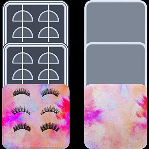 Skyley 2 Sets Eyelashes Display Tray Resin Mold with Lid, Eyelash Holder Silicone Mold with Cover, Eyelash Storage Box Tray Mold Epoxy Casting Molds for DIY Crafts