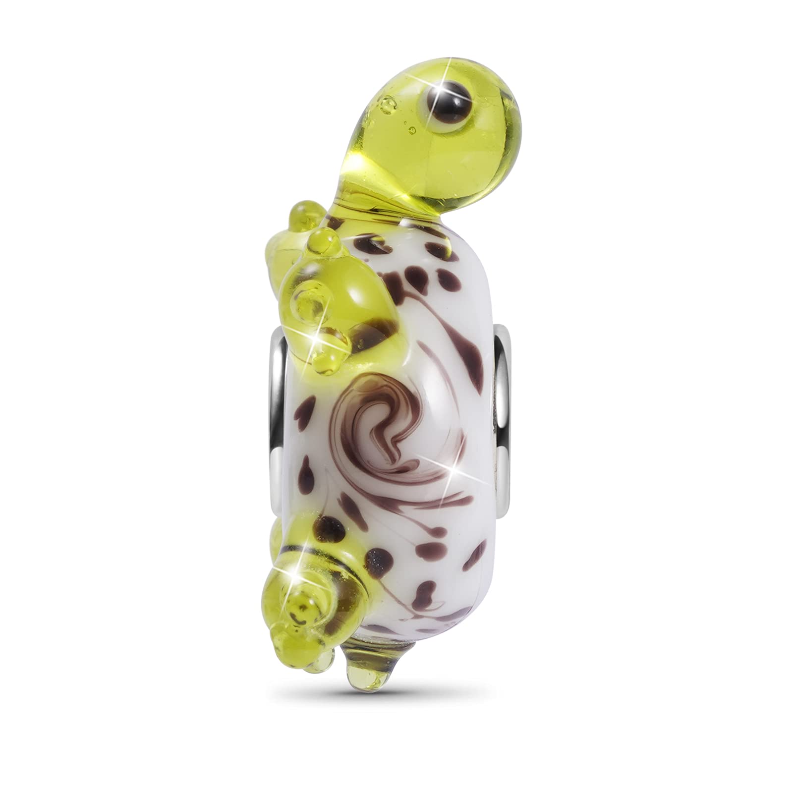 GNOCE 3D Schildkröte Murano Glas Charm Bead 925 Sterling Silber Glas Charm für European Beads Armband Für Frauen Mädchen Tochter