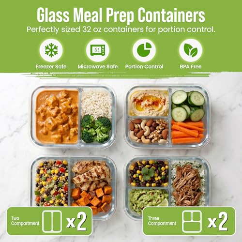 Glass Meal Prep Containers 2 & 3-Comp