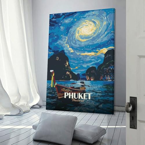 Phuket Thailand Night Sky Boat Impression Sur Toile Premium Grand Format