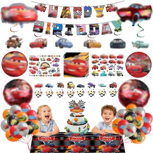 Balões de aniversário carro, 95 peças decoração festa de aniversário de carro, louça de festa car, balões tema de corrida, decoração de aniversário louça carro, balões de papel de alumínio