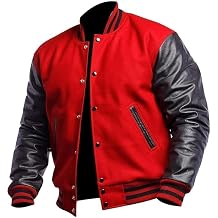 Mens Varsity Jacket Genuine Leather Sleeve Wool Blend Letterman Jacket - High School Baseball Bomber Jackets