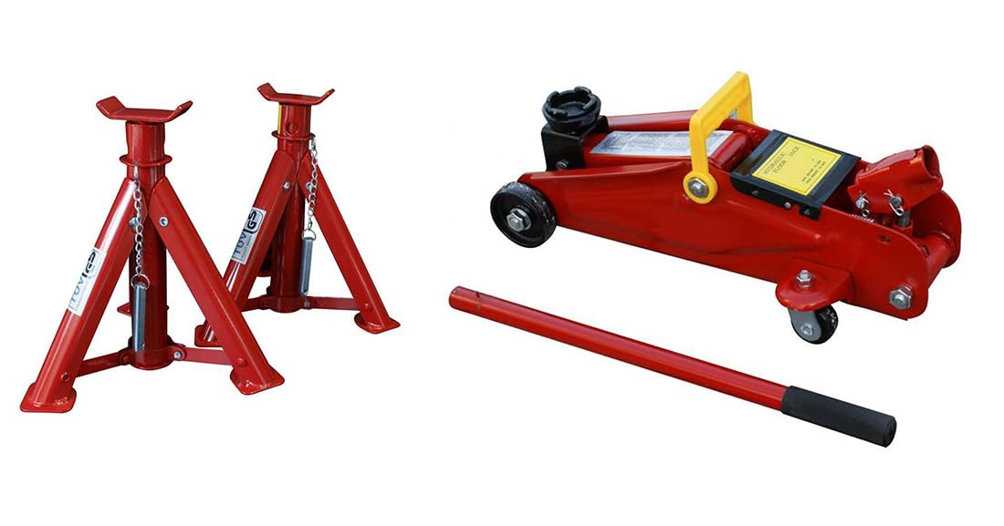 Cric Idraulico a Carrello con 2 Cvalletti Sollevatore Auto Professionale Crick Martinetto OMOLOGATI 20 QUINTALI 2000 KG. - EF019 - EF030